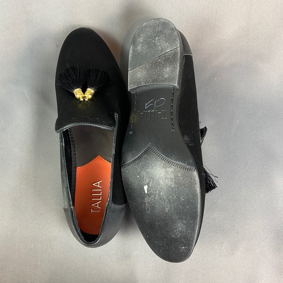 Tallia Eduardo Black Leather & Satin Tassel Loafer Slip on Shoes Size 7 - Picture 8 of 16